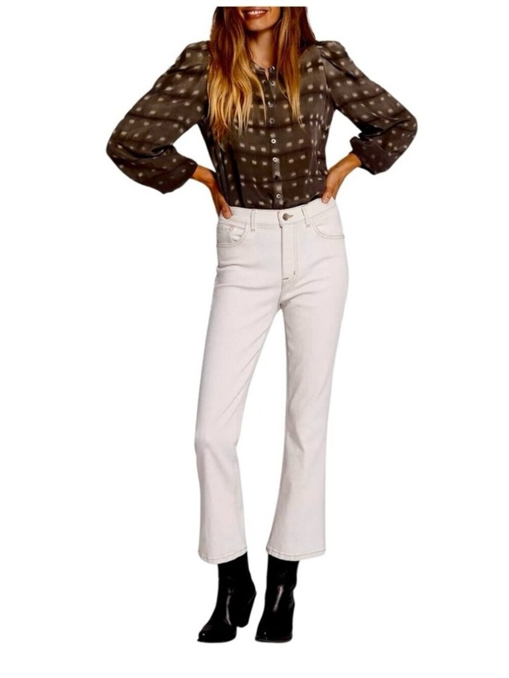 Current/Elliott Jeans Women’s Size 31 Off-White Denim Bootcut‎ High Waisted